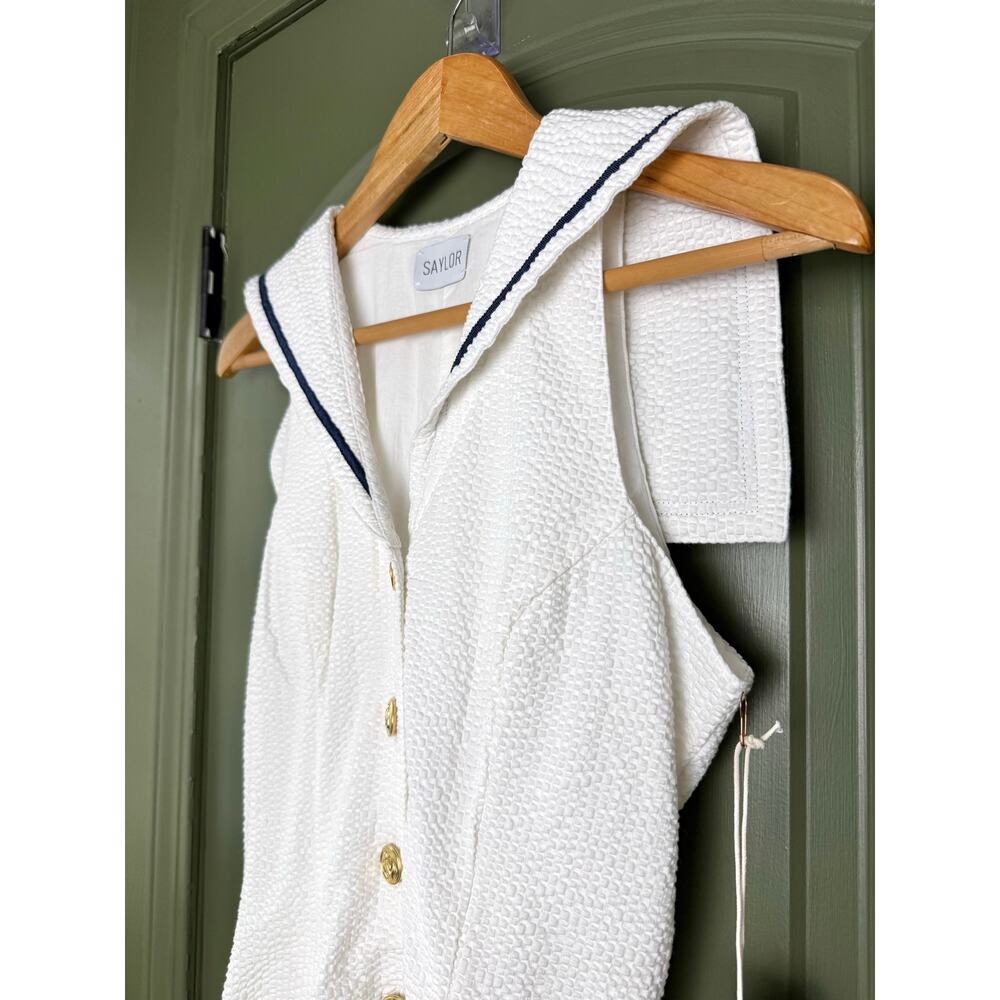 NWT Saylor Brooklynn Seersucker Sailor Romper Nautical Resort White Navy Small - Picture 2 of 5